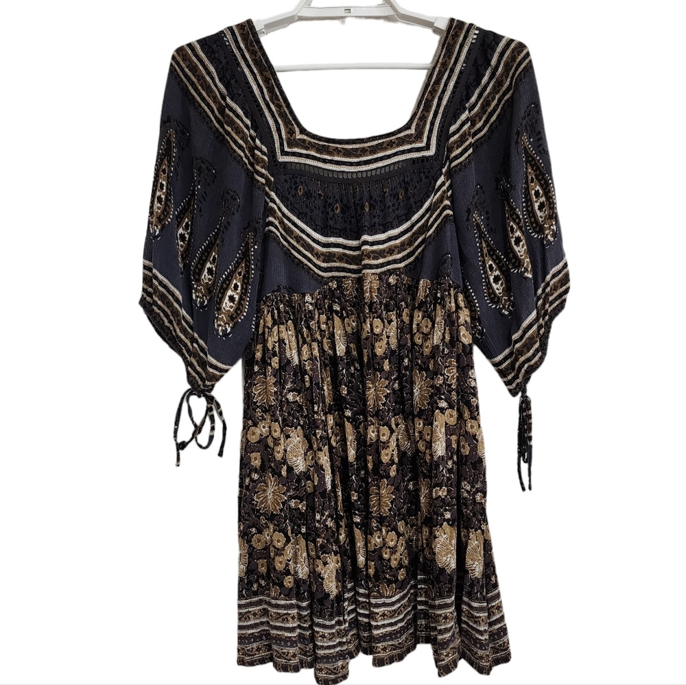 Free People Midsummer Dream Mini Dress Boho Coquette Girl Floral Peasant Open